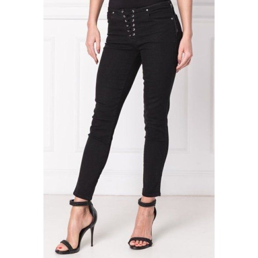 L'AGENCE High Rise The Cherie Lace-up Skinny Noir Jeans Size 26